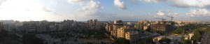 Panoramic photo of the balcony from our apartment in Alexandria, Egypt in the direction of the Mediterranean Sea